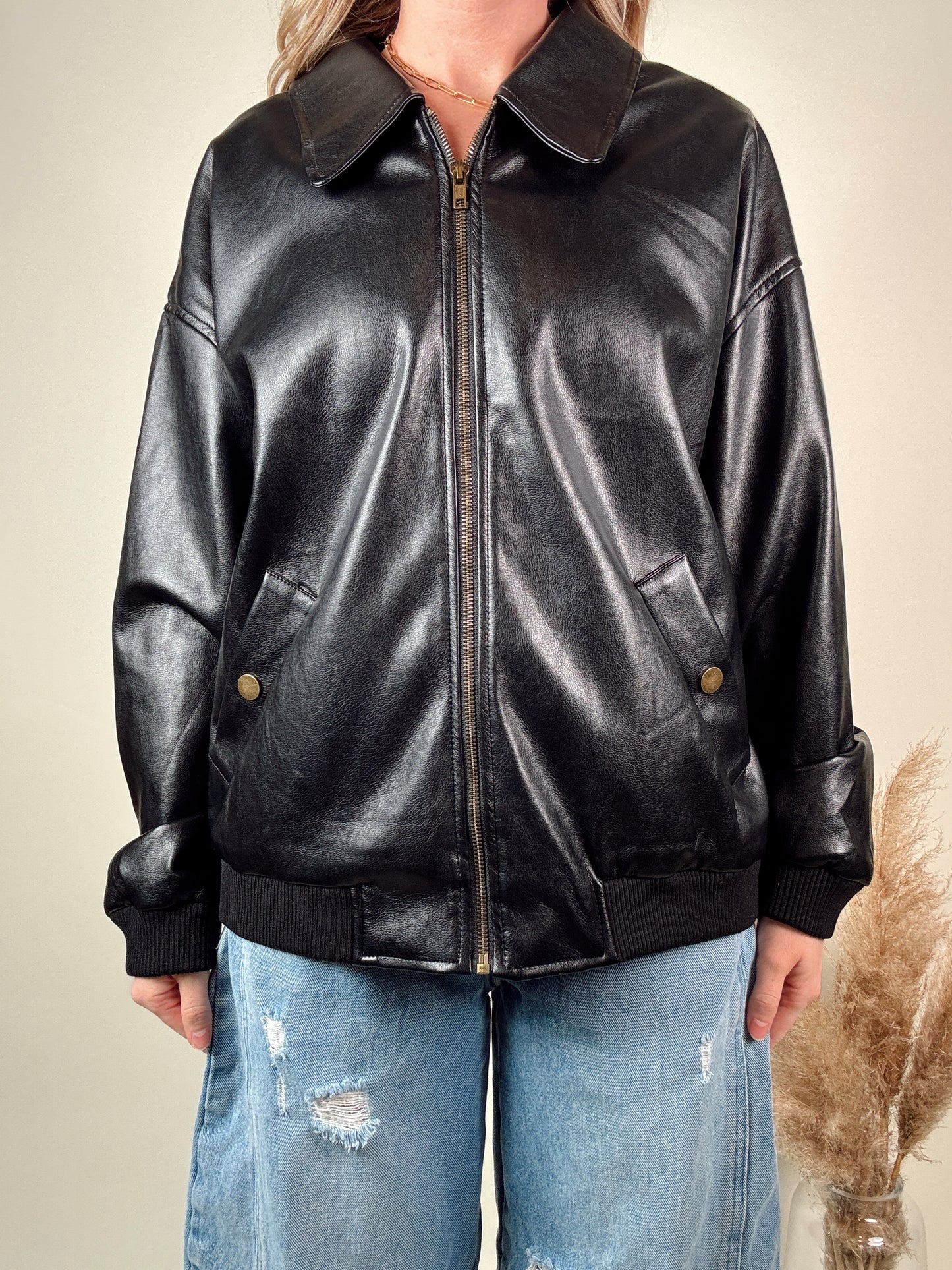 Pleather Bomber Jacket