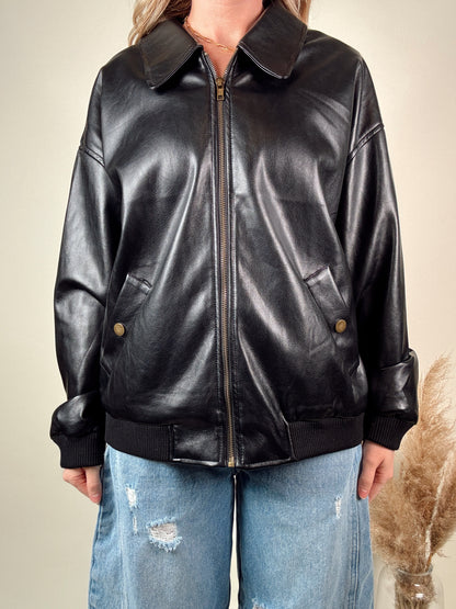 Pleather Bomber Jacket