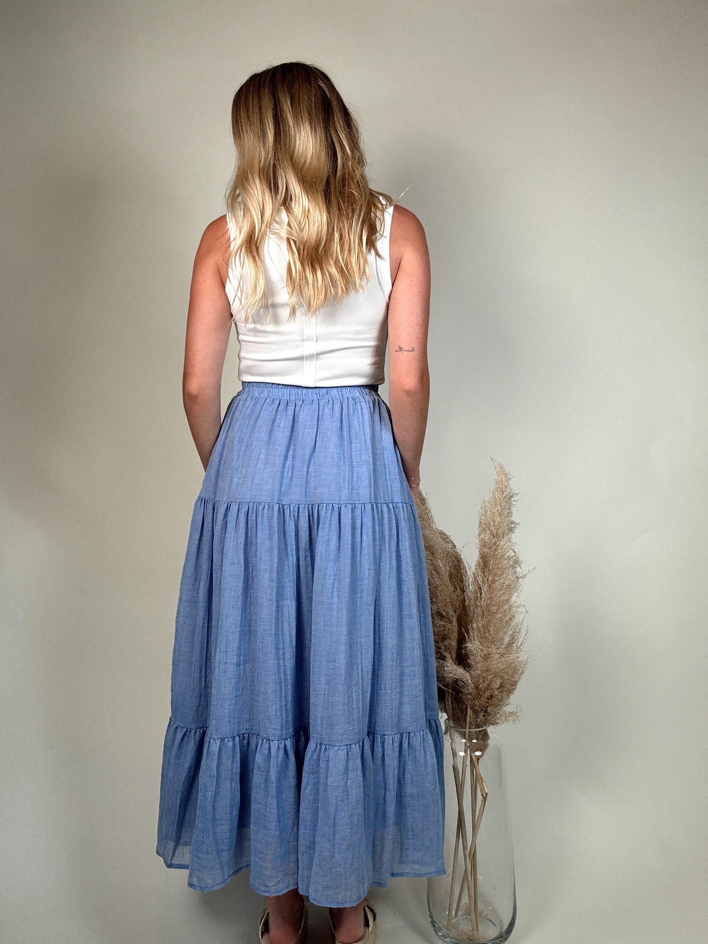 Tiered Midi Skirt - Blue