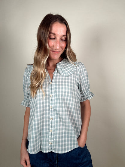 Ruffle Collar Gingham Blouse