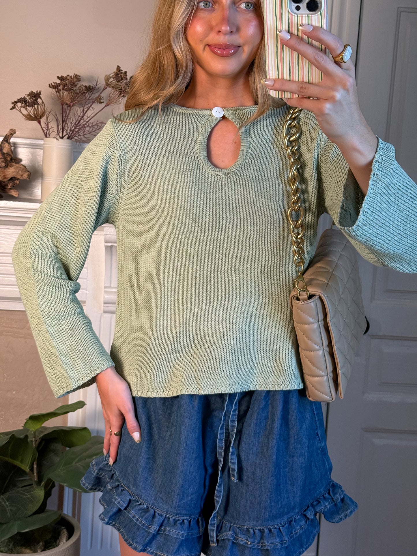 The Tala Sweater | Keyhole Knit Sweater Sage Green