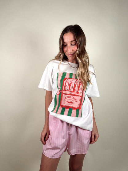 Sardine Graphic Tee and Striped Shorts Set