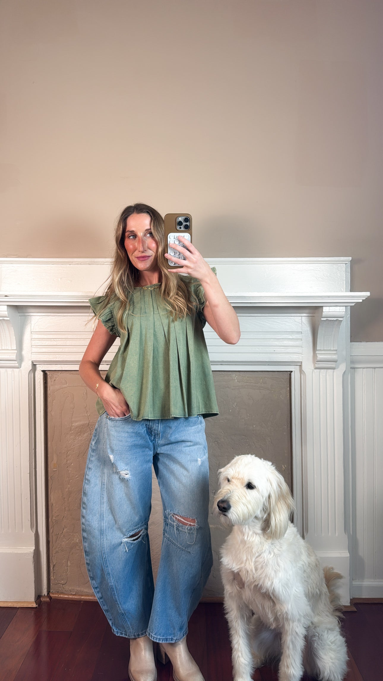 Mineral Washed Pleated Blouse