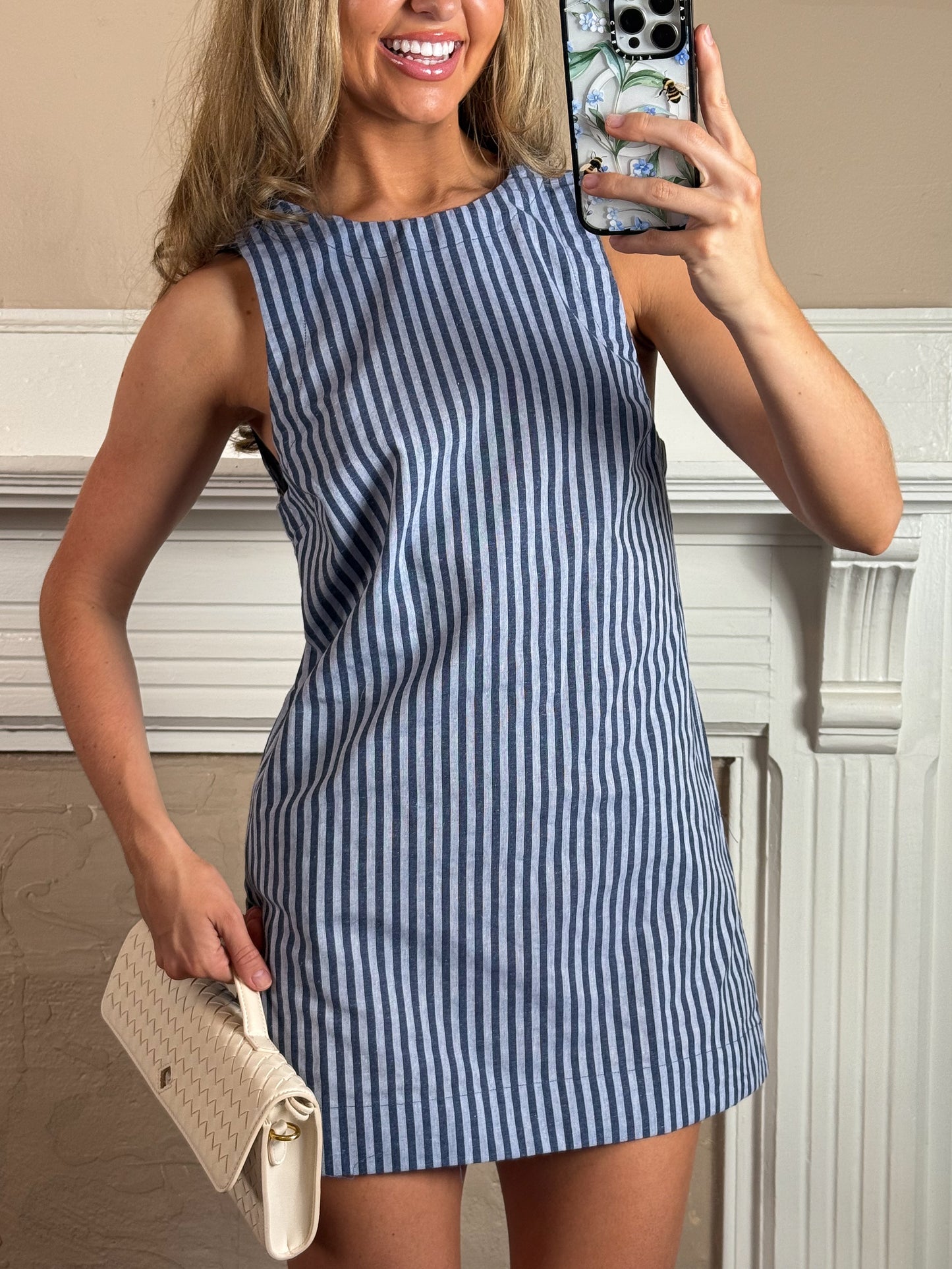 Charis Stripe Open Back Mini Dress - Blue