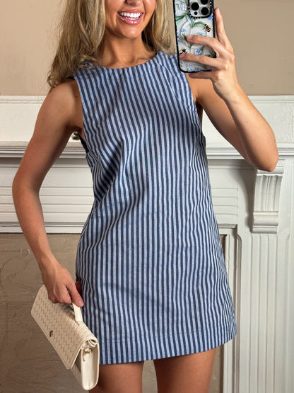 Charis Stripe Open Back Mini Dress - Blue