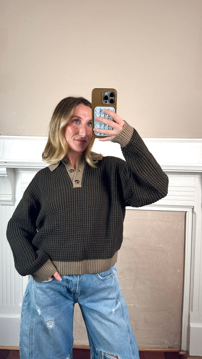 Waffled Collared Sweater