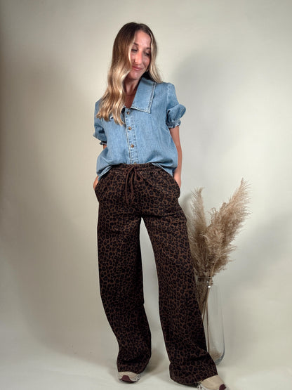 Leopard Print Denim Pants