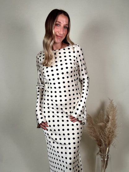 Polka Dot Satin Maxi Dress