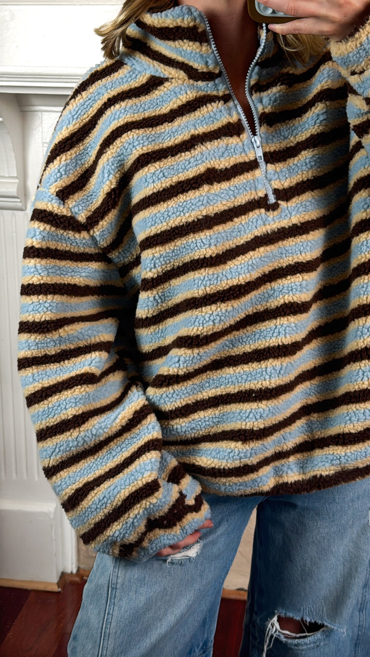 Relaxed Sherpa Striped Half Zip Pullover