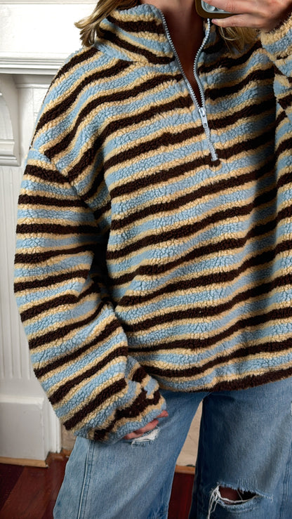 Relaxed Sherpa Striped Half Zip Pullover