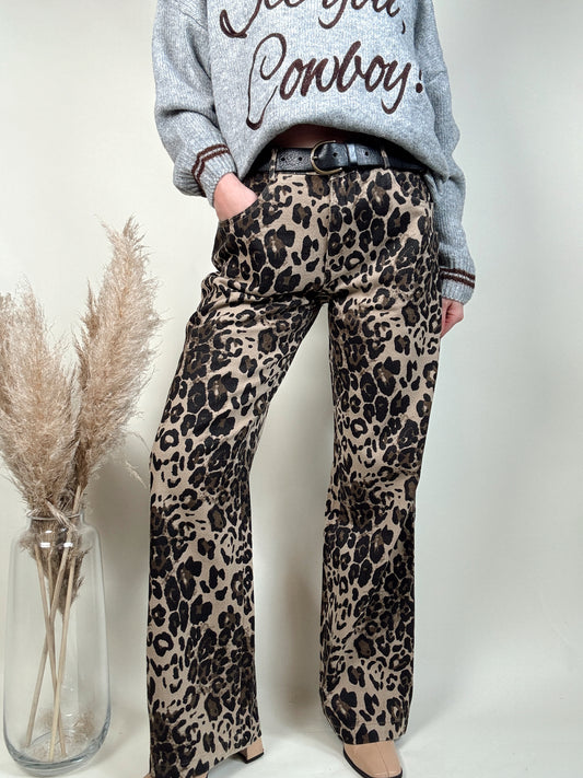 Leopard Cotton Twill Pants