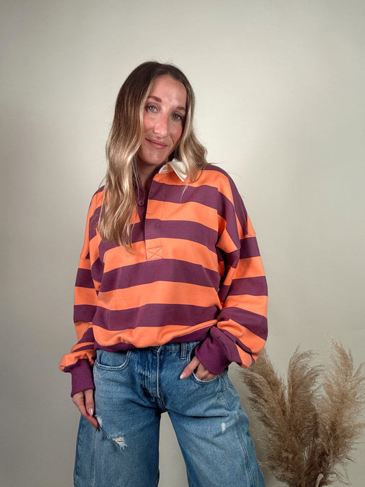 Amerie Striped Collared Pullover - Coral/Purple