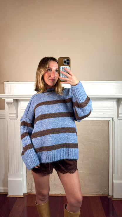 Fuzzy Boyfriend Fit Stripe Sweater
