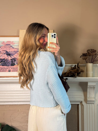 Cassie Crochet Sweater - Sky Blue - PREORDER MAY 10