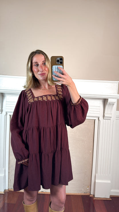 Embroidered Tiered Mini Dress