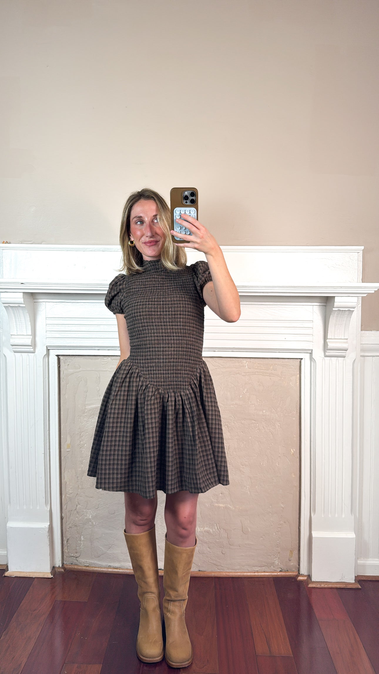 Angela Plaid Smocked Mini Dress