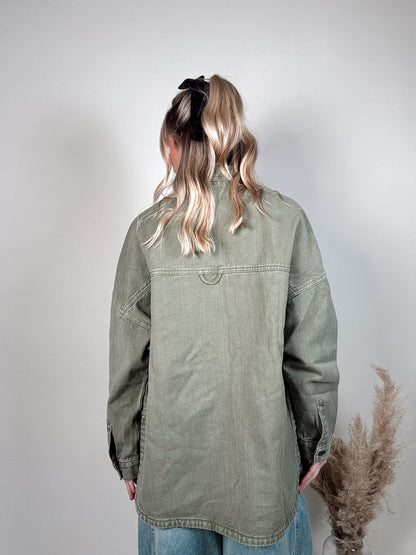 Snap Button Denim Shacket - Green