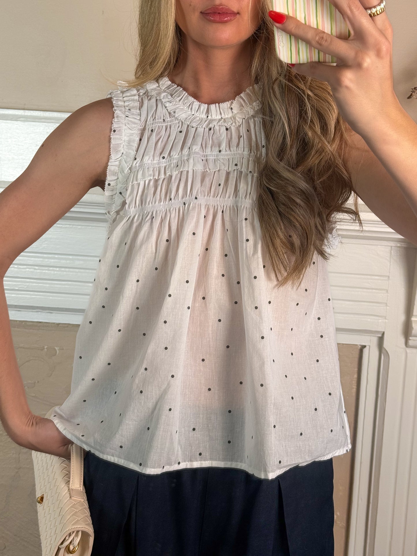 Ivory Dot Smocked Top