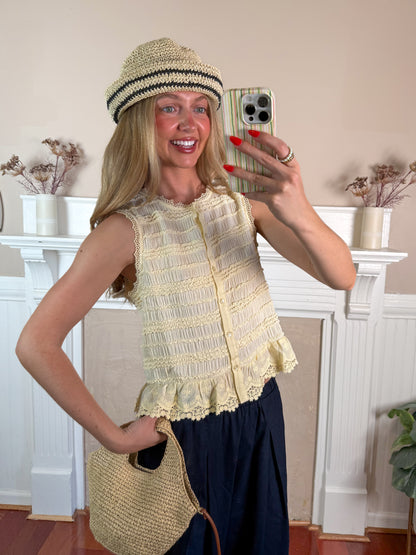 Butter Cream Lace Smocked Top