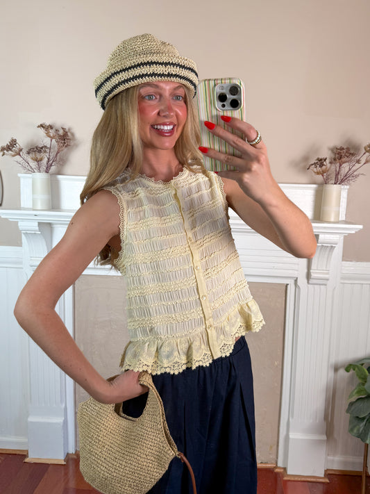 Butter Cream Lace Smocked Top