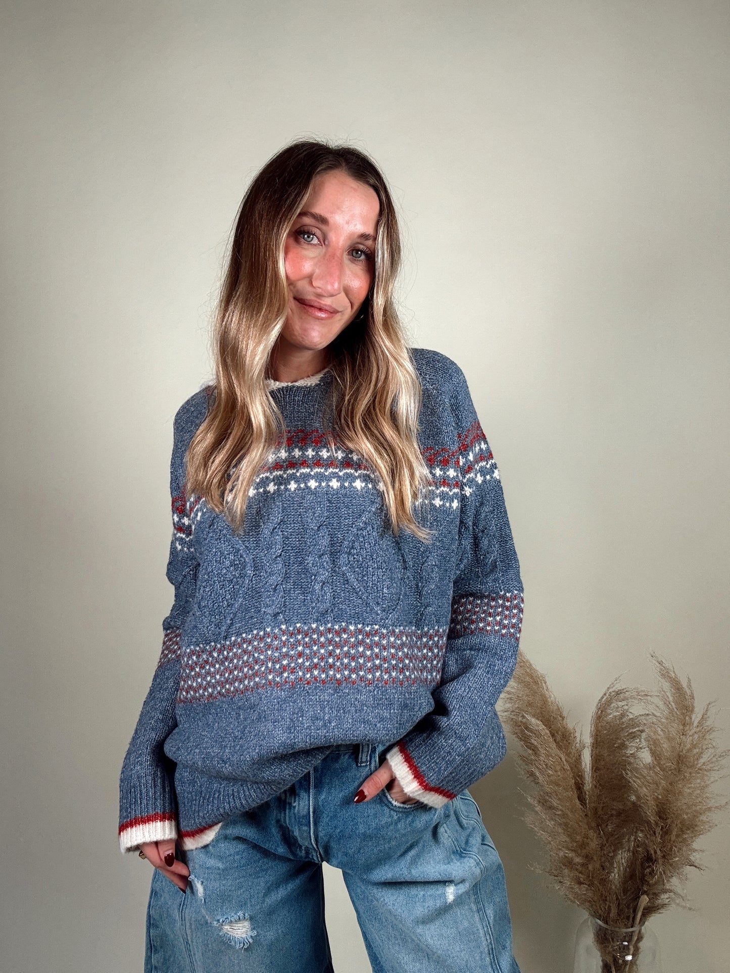Fair Isle Hooded Knit Sweater