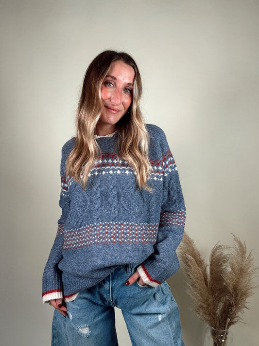 Fair Isle Hooded Knit Sweater