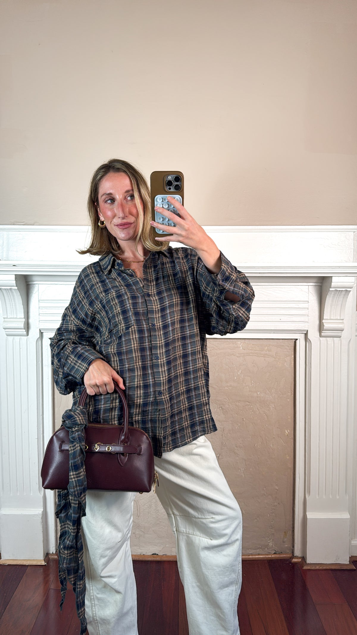 Oversized Plaid Shirt with Matching Scarf