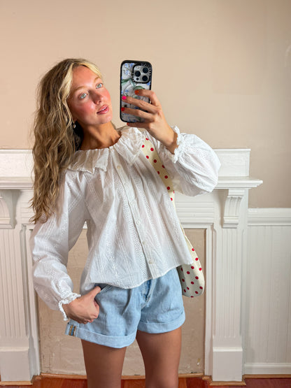 Eyelet Embroidered Long Sleeve Blouse