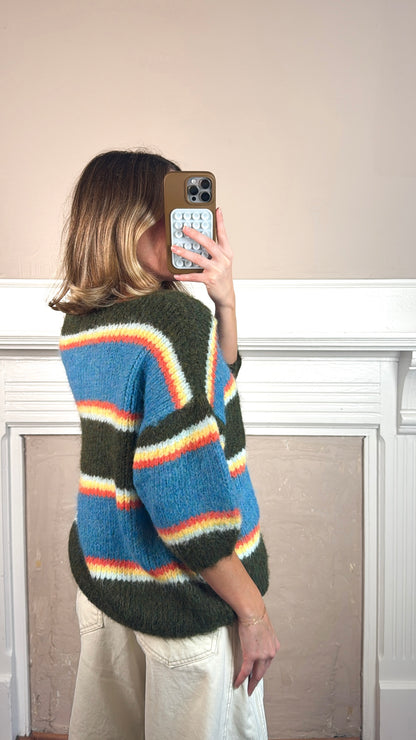 Multi Color Elbow Sleeve Striped Sweater - PREORDER END OF NOVEMBER