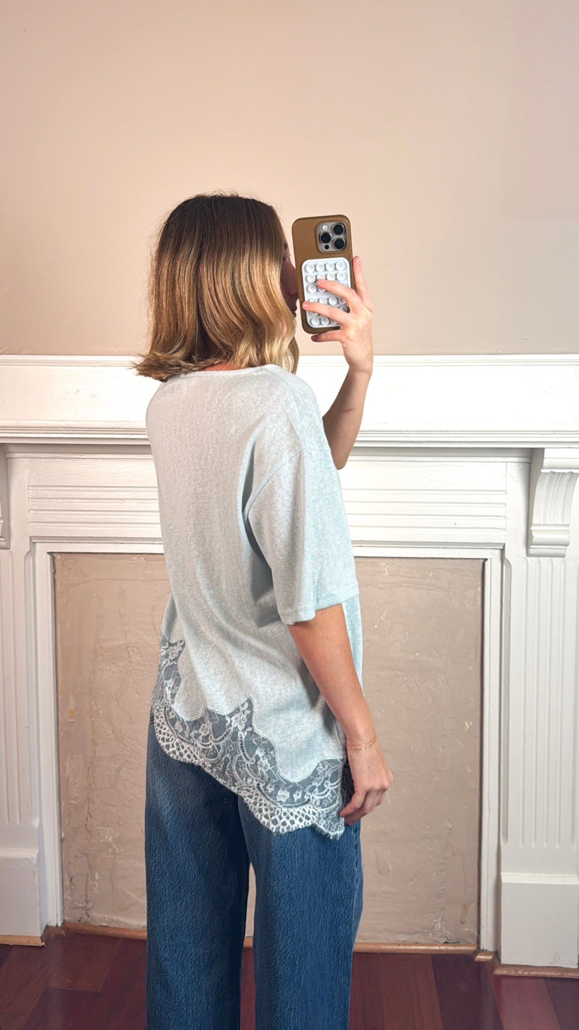 Lace Hem Tee - Baby Blue