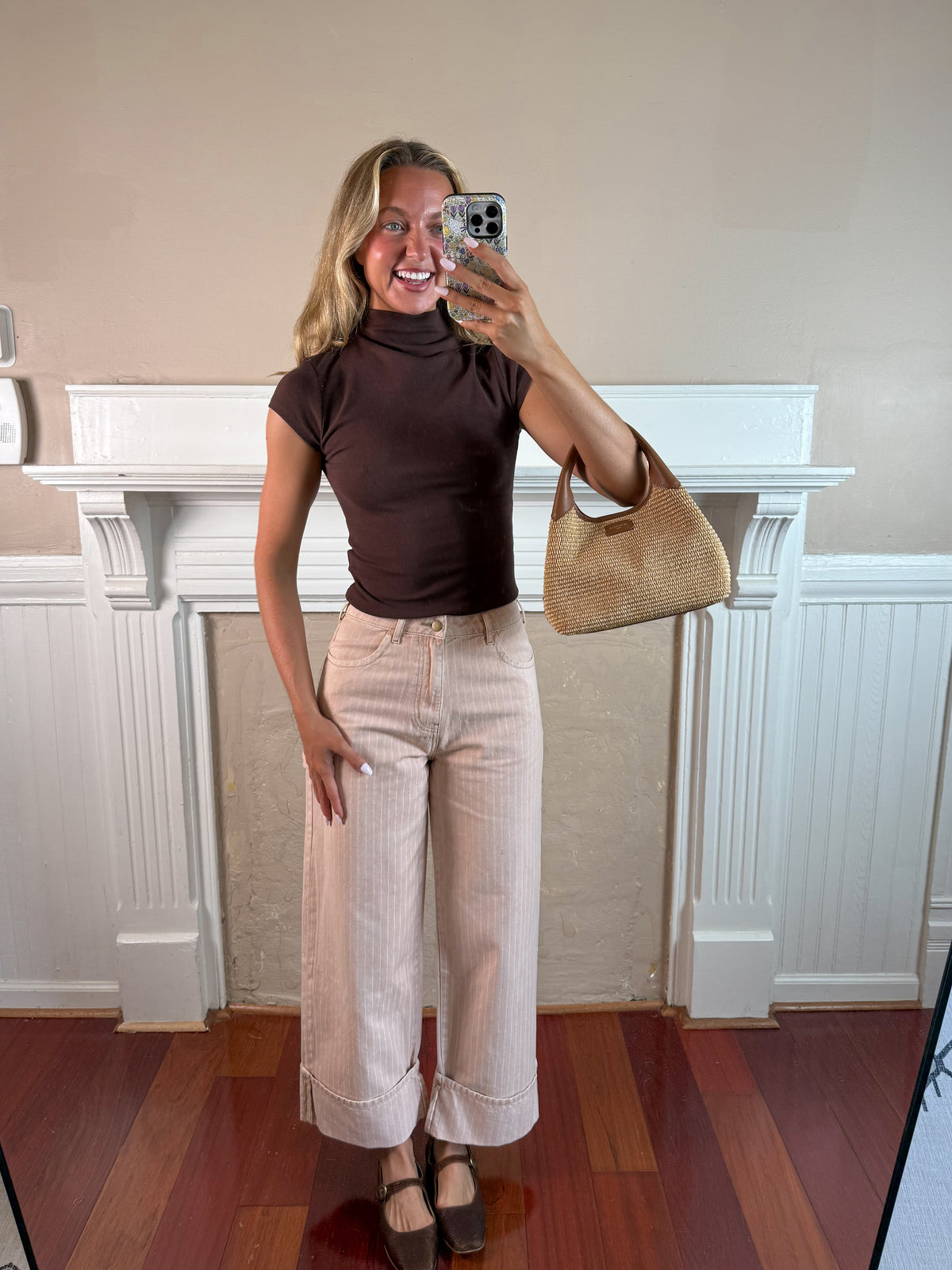 Striped Cuffed Hem Pants