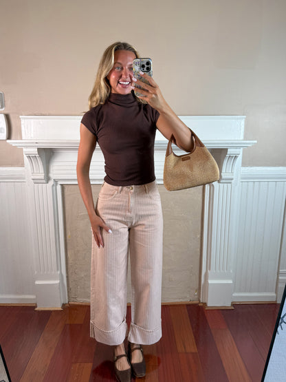 Striped Cuffed Hem Pants