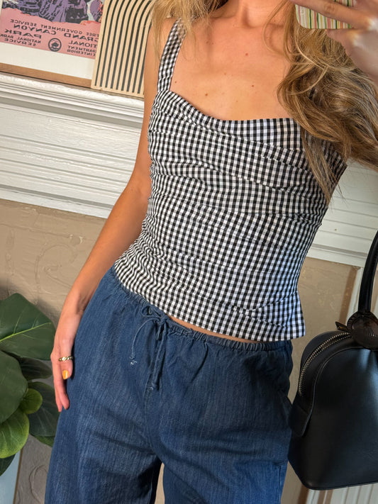 Cecilia Gingham Ruched Tank