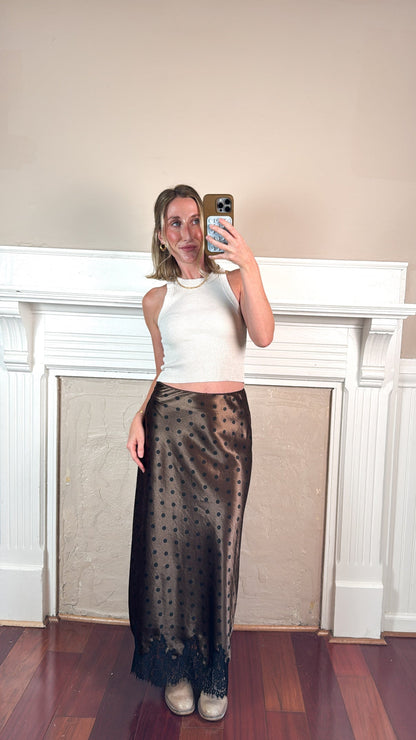 Chocolate Polka Dot Satin Skirt