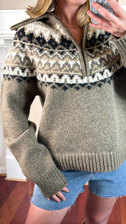 Fair Isle Half Zip Up Pullover
