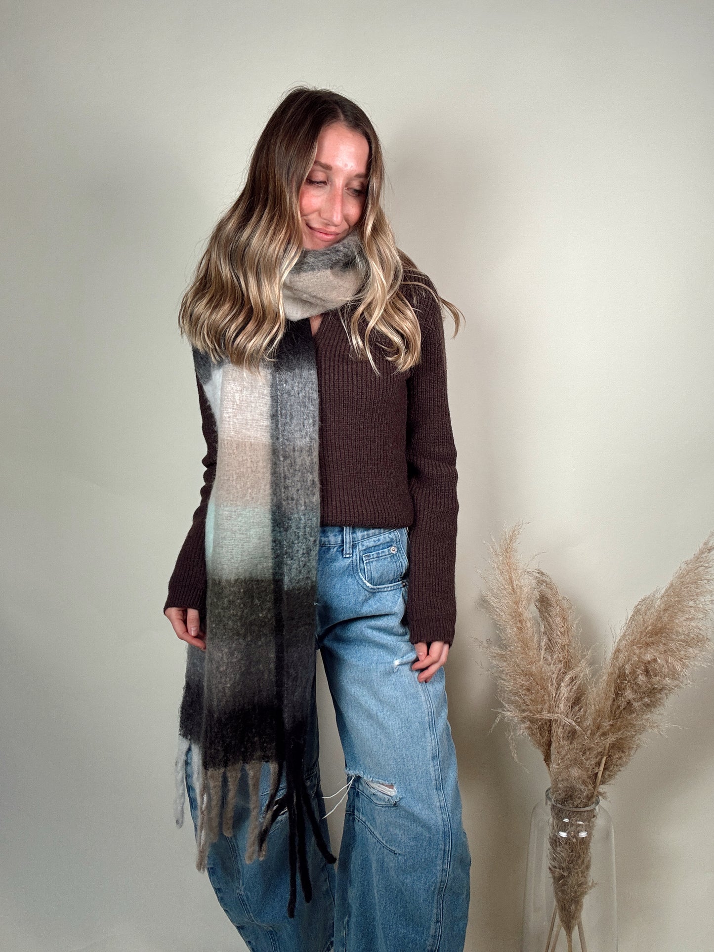 Beaufort Gingham Scarf - Grey Mint