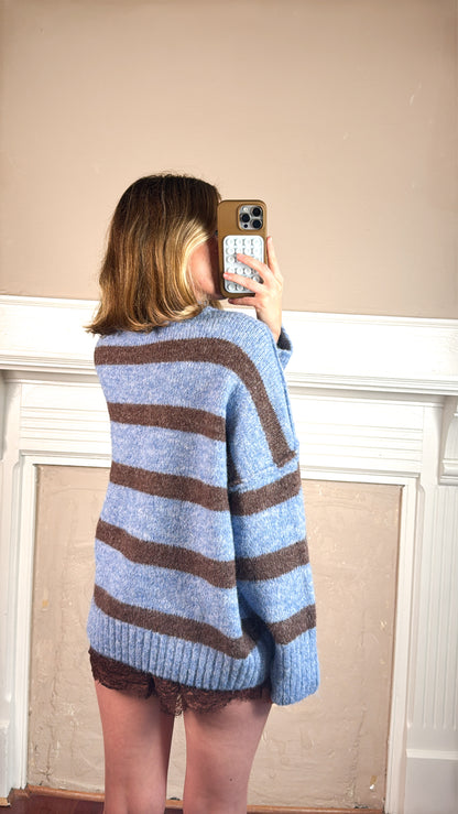 Fuzzy Boyfriend Fit Stripe Sweater