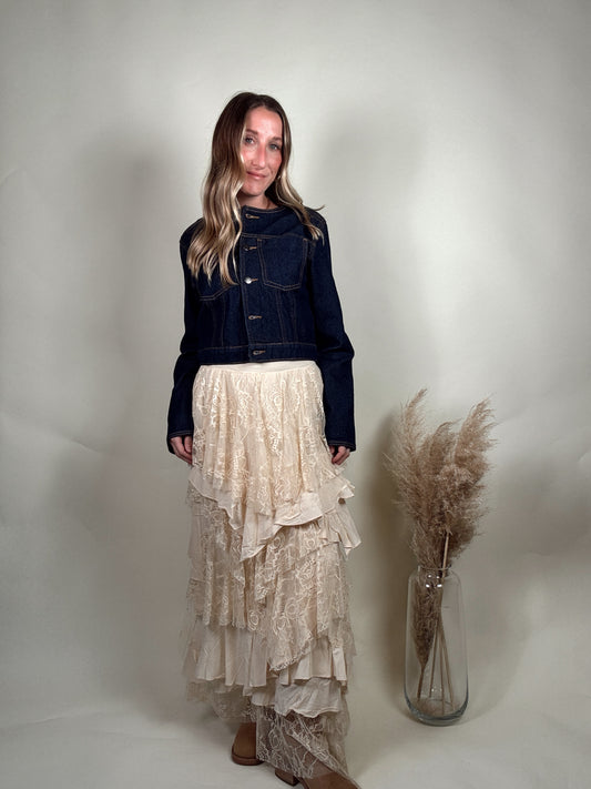 Ruffled Lace Maxi Skirt