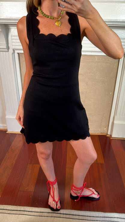 Scallop Scuba Mini Dress - Black PREORDER END OF AUGUST