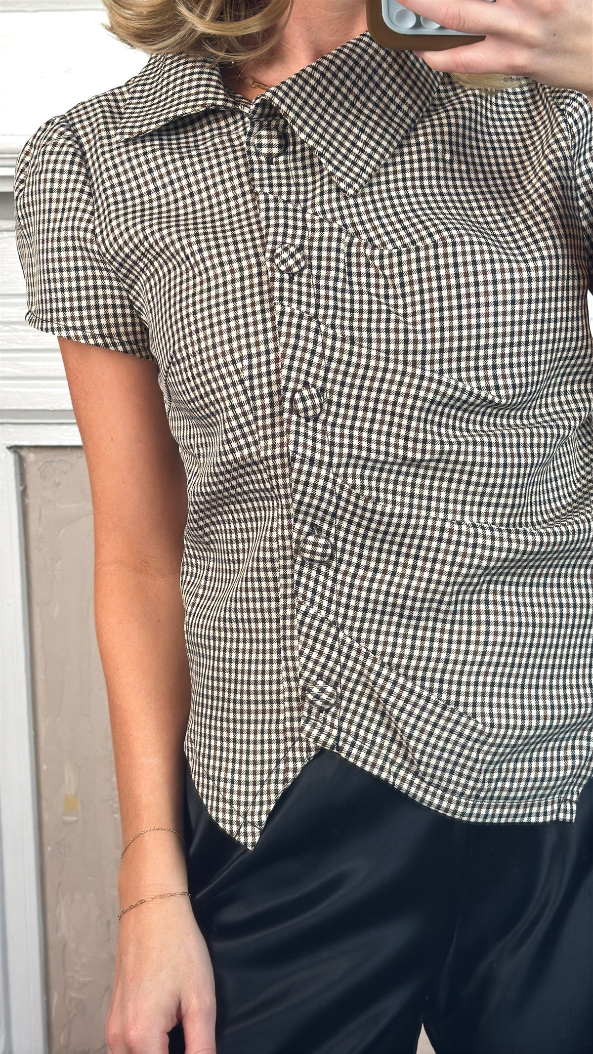 Asymmetric Collar Plaid Top