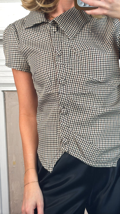Asymmetric Collar Plaid Top