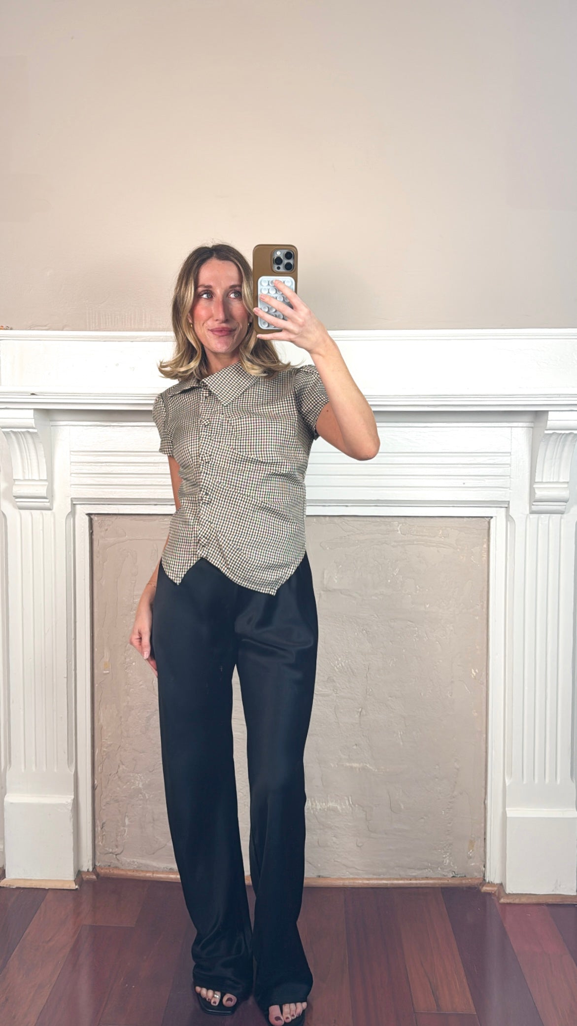 Asymmetric Collar Plaid Top