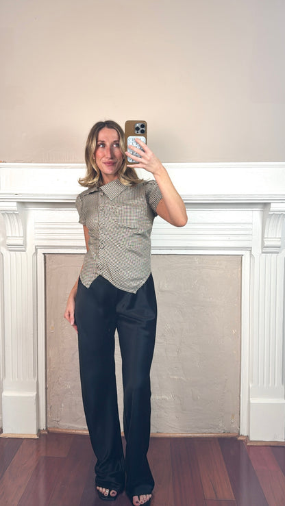 Asymmetric Collar Plaid Top