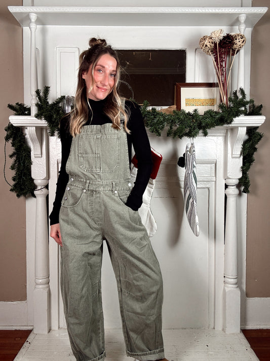 Vintage Olive Barrel Overalls