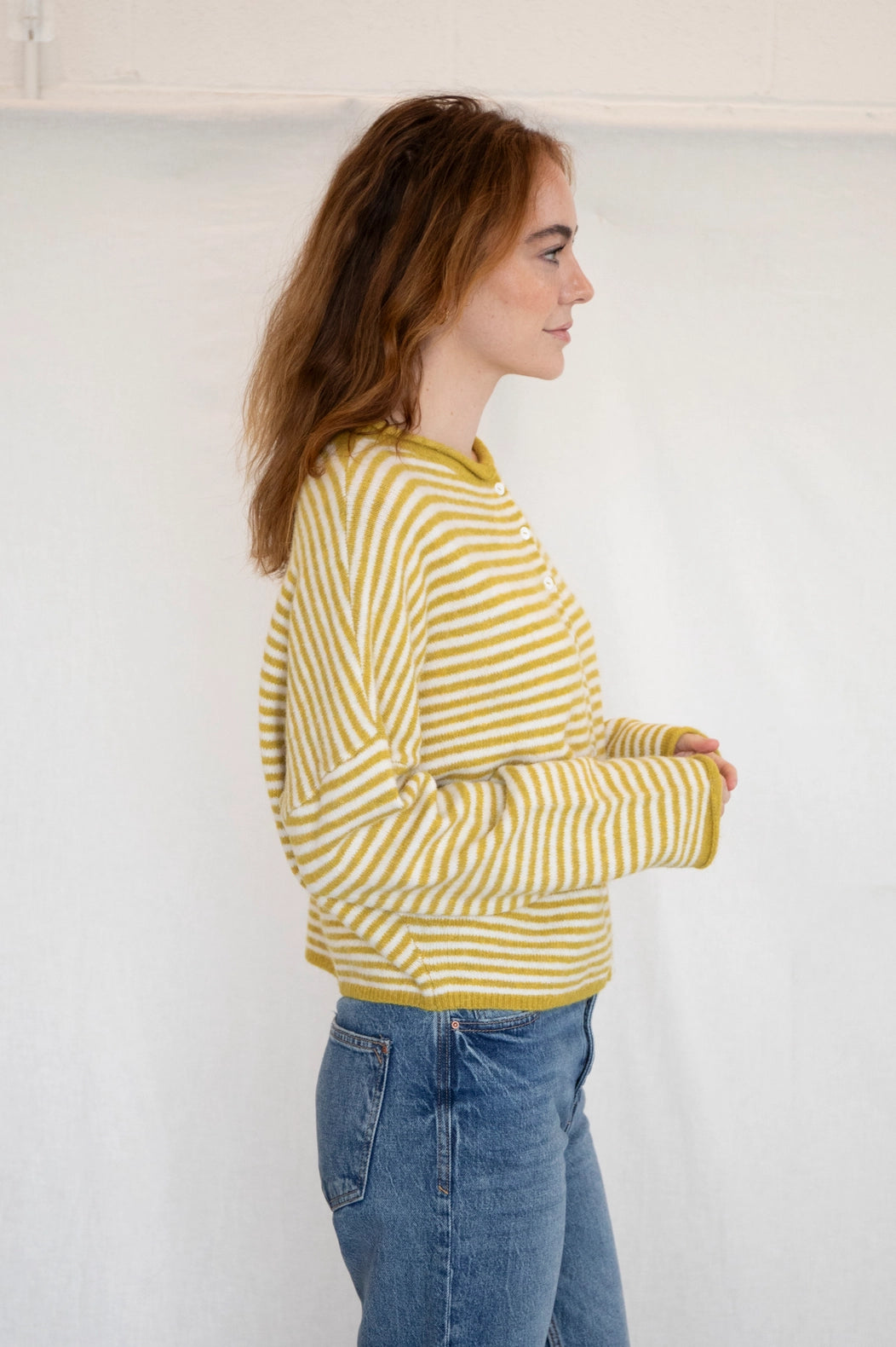 Nola Cardigan - Mini Striped Dijon Yellow