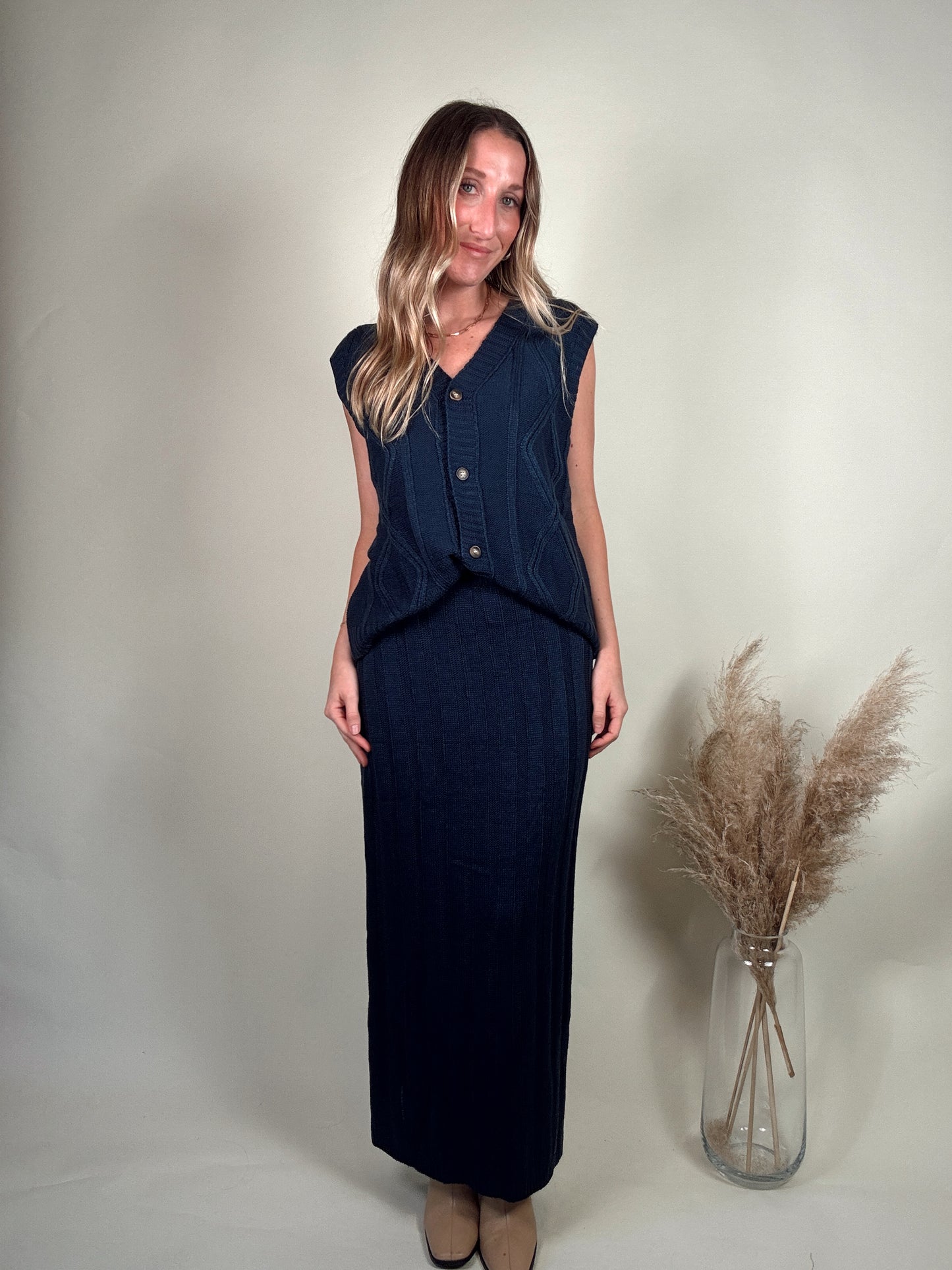 Holiday Vest and Maxi Skirt Two Piece Set