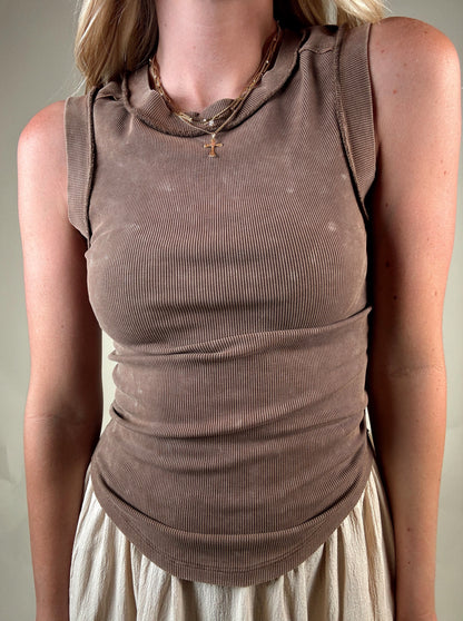 Logan Ribbed Tank Top - Washed Brown