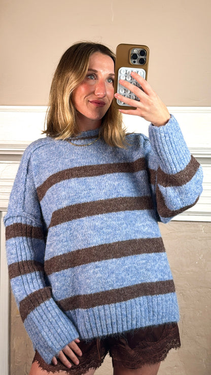 Fuzzy Boyfriend Fit Stripe Sweater