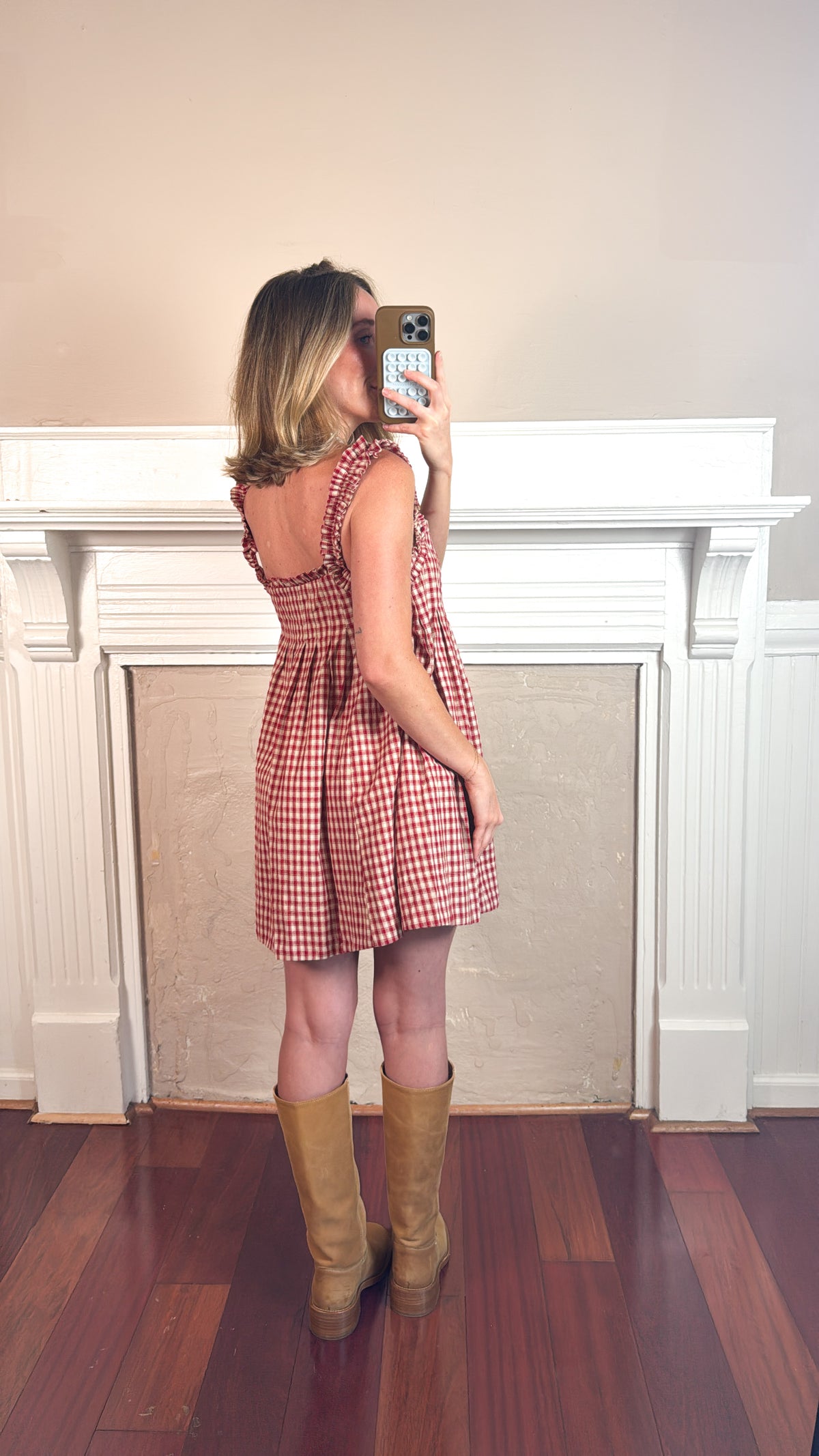 Ruby Gingham Babydoll Mini Dress