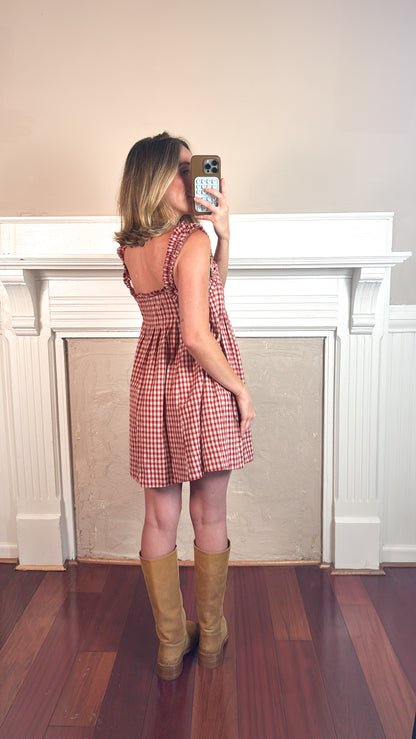 Ruby Gingham Babydoll Mini Dress